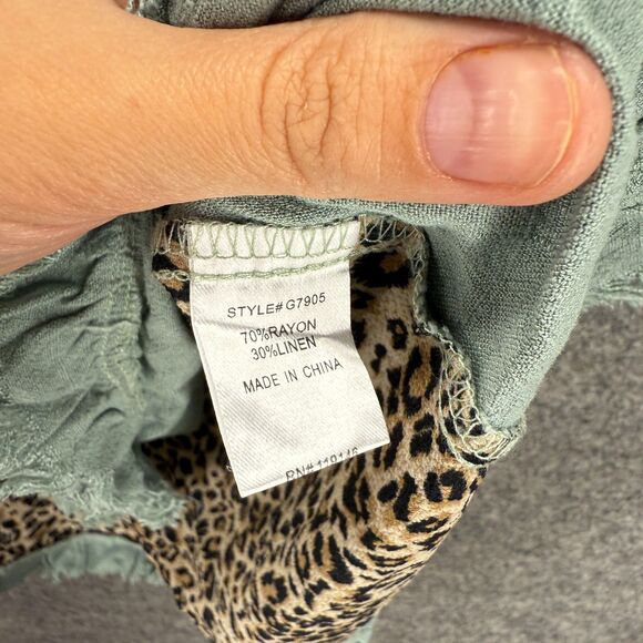 Jodifl T-Shirt Women L Large Gray Animal Print Short Sleeve Linen Round Neck - Picture 4 of 7